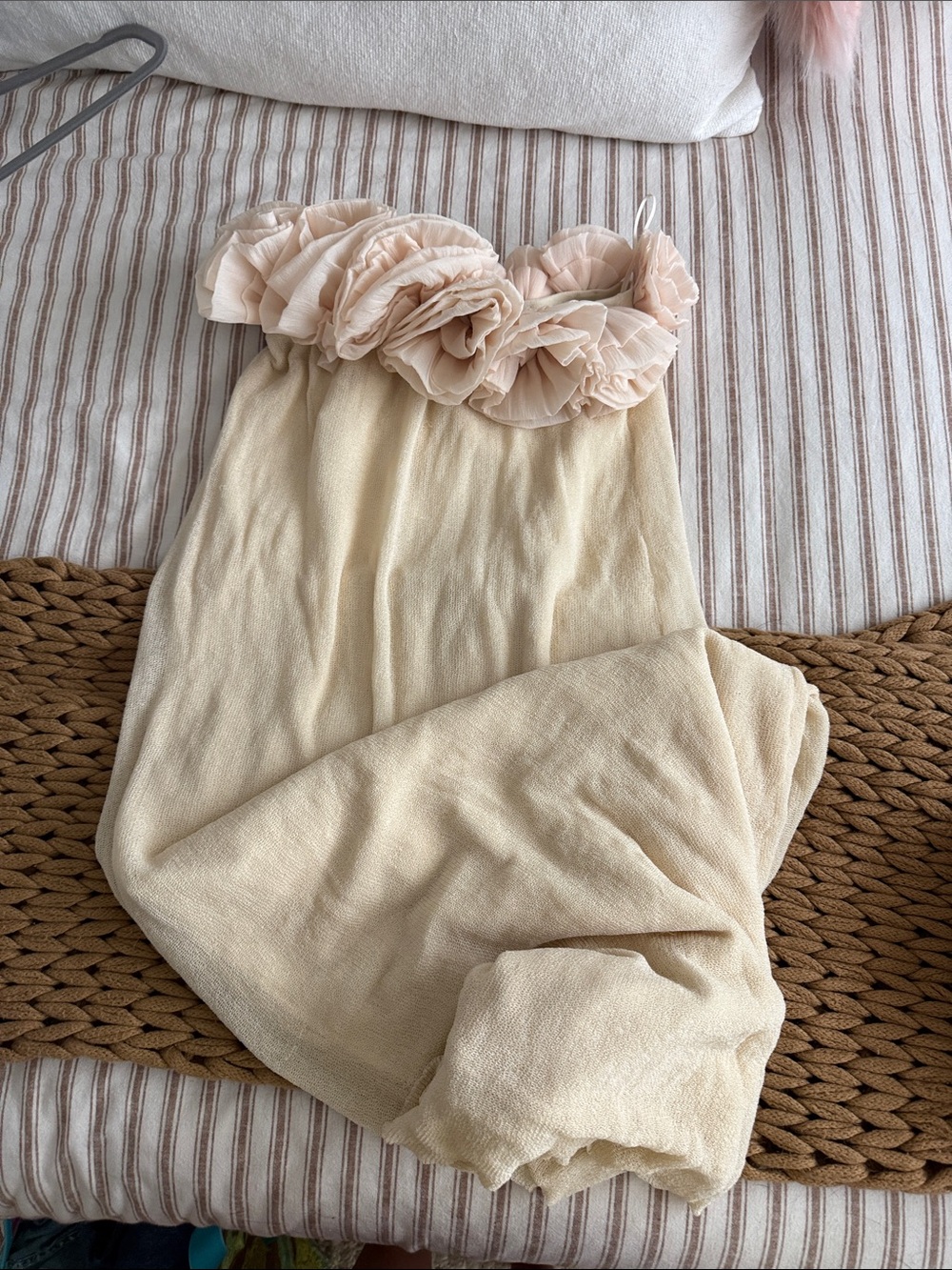 *FLAWED*Viral Zara Strapless Ruffle Top Maxi Dress in Soft Cream and Beige